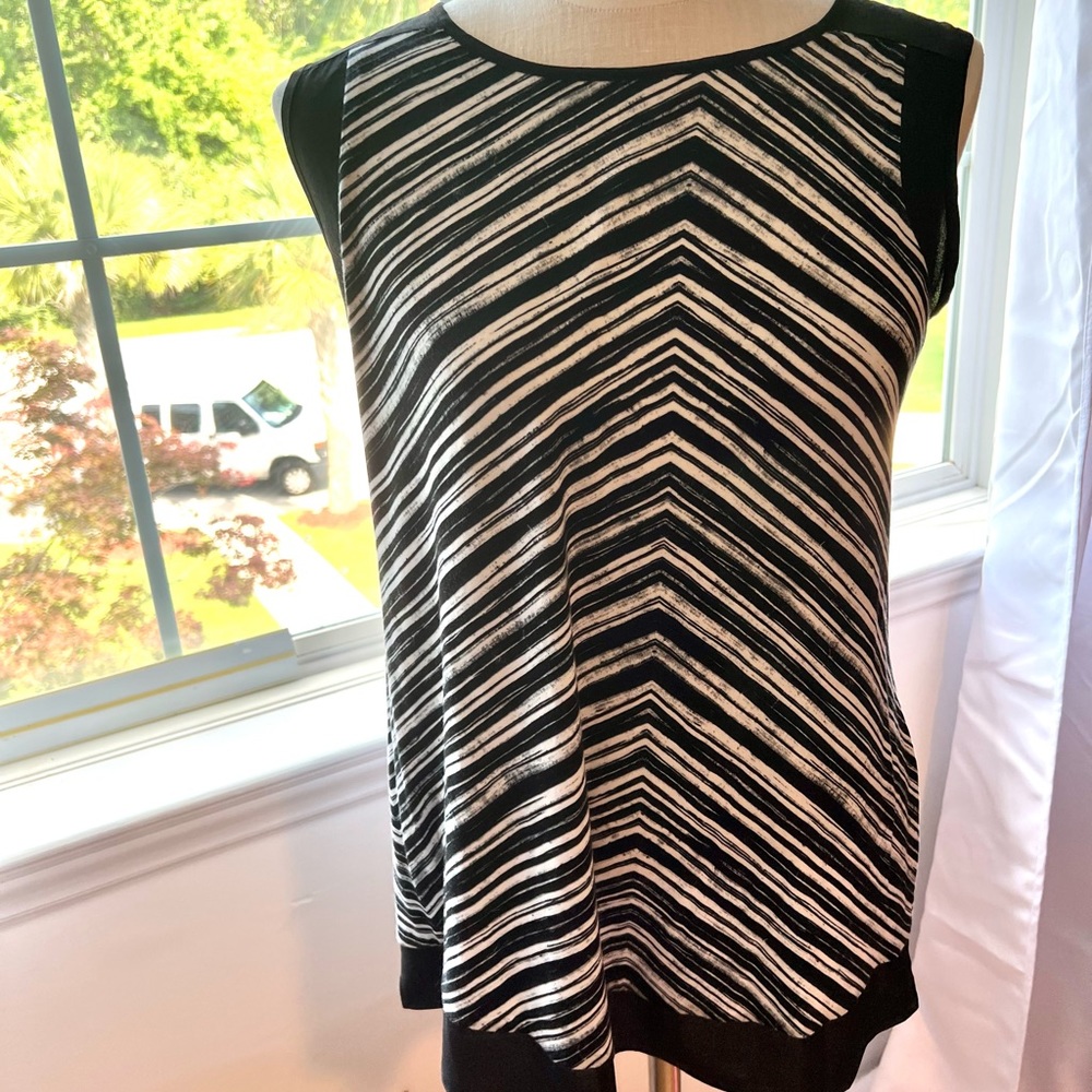 Calvin Klein Loose Fit Black & White Strip Top Large Zip Back